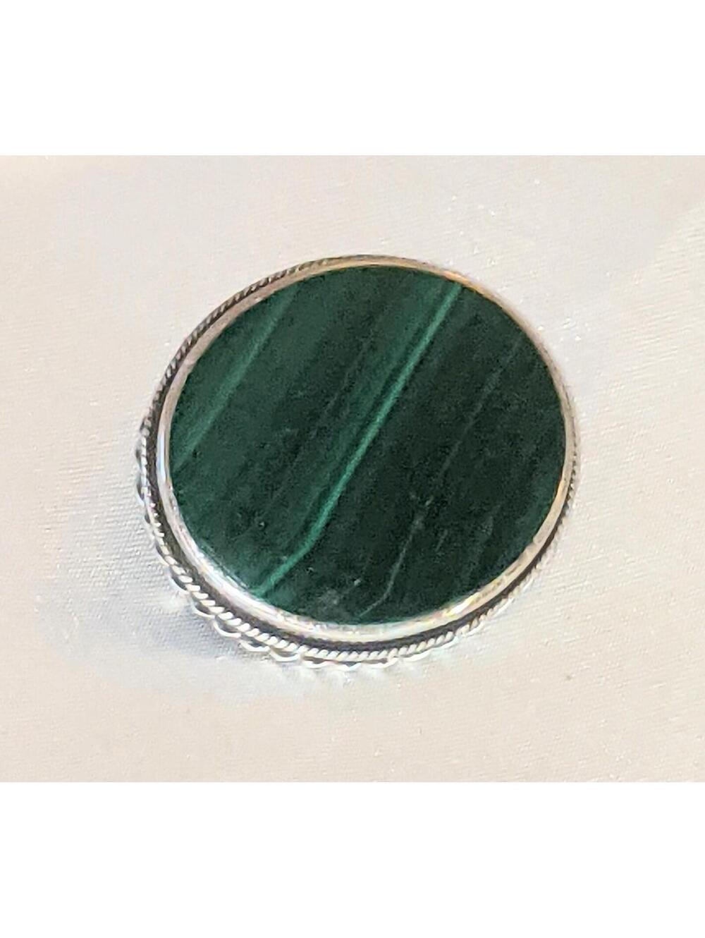 Vintage Natural Malachite Stone Brooch Pin Oval Shaped Sterling Silver 11.25g - Picture 2 of 8